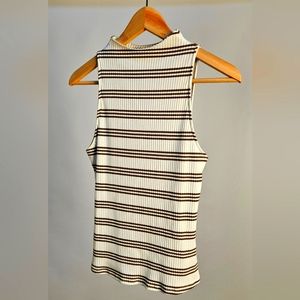 Maeve by Anthropologie Mock Neck Sleeveless Top Size Medium Cream & Brown